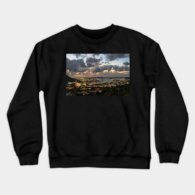 Looking down at Saint Martin during Twilight Crewneck Sweatshirt by WayneOxfordPh